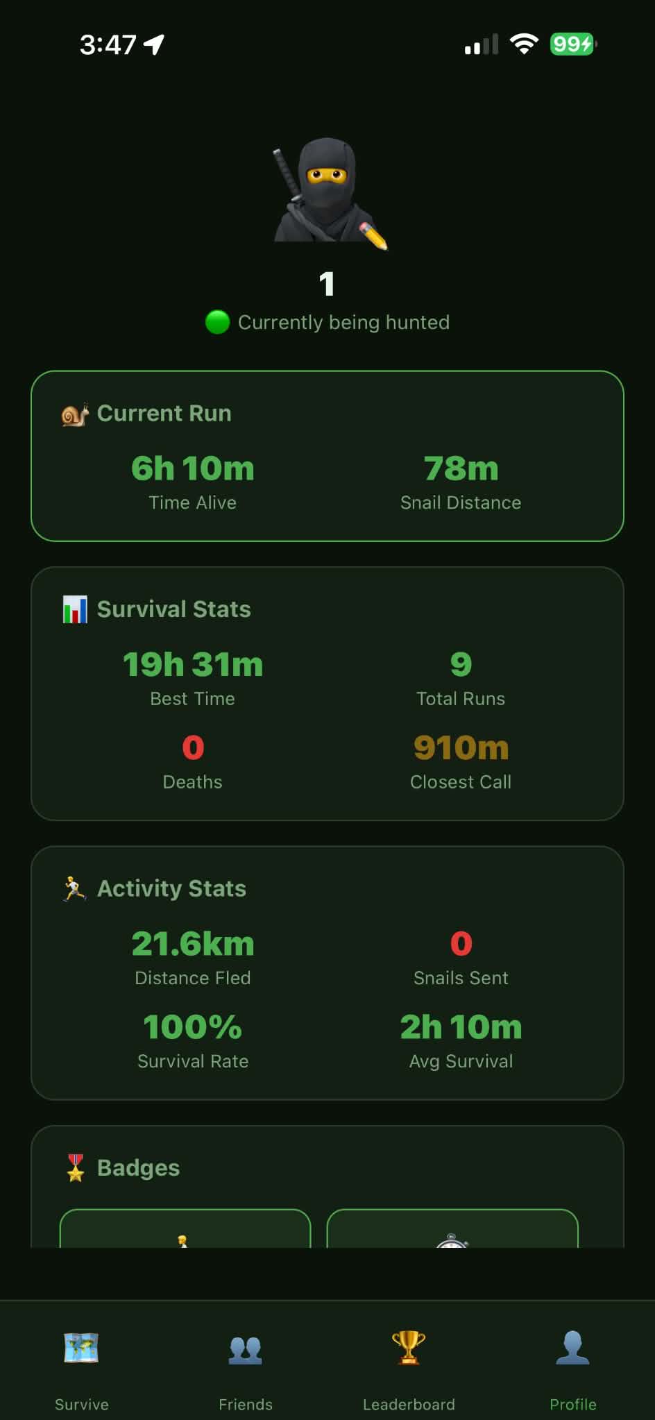 Profile screen